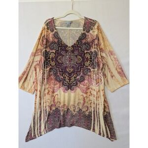 Catherines 1X Paisley Tunic Top Sharkbite Hem Womens‎ Boho Earth Fairy Casual